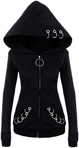 Witchcraft Punk Gothic Zip-up Hoodie - O-Ring Eyelt Long Sleeve Coat Jacket Sweatshirt Women