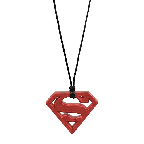 Bumkins DC Comics Superman Silicone Teething Pendant, Necklace Teether, Soft, Bacteria Resistant - Ruby