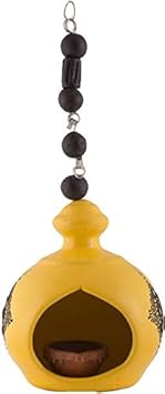 Shabana Art Potteries Handmade Terracotta Clay Hanging Oil Lamp (Yellow)