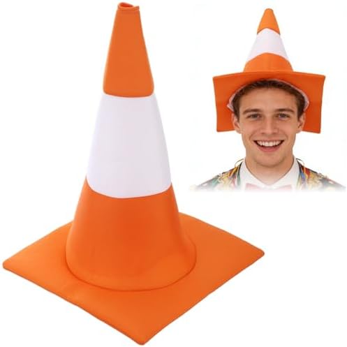 Sombrero De Cono De Tráfico Naranja De Tela – Accesorio De Cosplay Y Disfraz Para Adultos, Talla Única