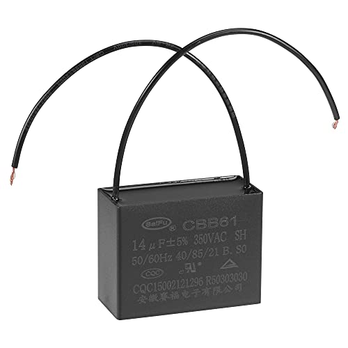 uxcell Ceiling Fan Capacitor CBB61 14uF 350V AC 2 Wires Metallized Polypropylene Film Capacitor 58x44x26mm for Electric Fan Pump Motor Generator: Industrial & Scientific