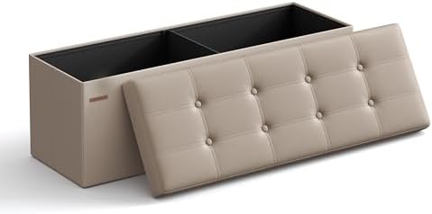 Banc, Pouf Pliable, 38 x 110 x 38 cm, Bout de Lit, Repose-Pieds, Coffre de Rangement, Charge jusqu'à 300 kg, pour Salon, Chambre, Entrée, Marron Camel LSF070K03, 110x38x38cm