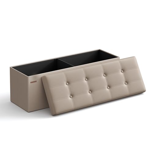 Cassapanca, Pouf Contenitore, Poggiapiedi Pieghevole da 38 x 110 x 38 cm, Ottomano, Regge fino a 300 kg, per Soggiorno, Camera da Letto, Entrata, Marrone Cammello LSF070K03