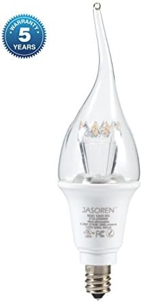 Jasoren Candle Flame LED Bulb 4.5W 6-pack (30W decorative incandescent equivalent) Warm White-2700K Candelabra base-E12 290Lm 120V Non-Dimmable cUL / RoHS / FCC
