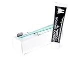 Montpelle Charcoal Teeth Whitener Natural Toothpaste - Activated Charcoal ToothPaste Whitening, Non Abrasive, Fluoride Free, Vegan With FREE Eco Friendly, Biodegradable Toothbrush