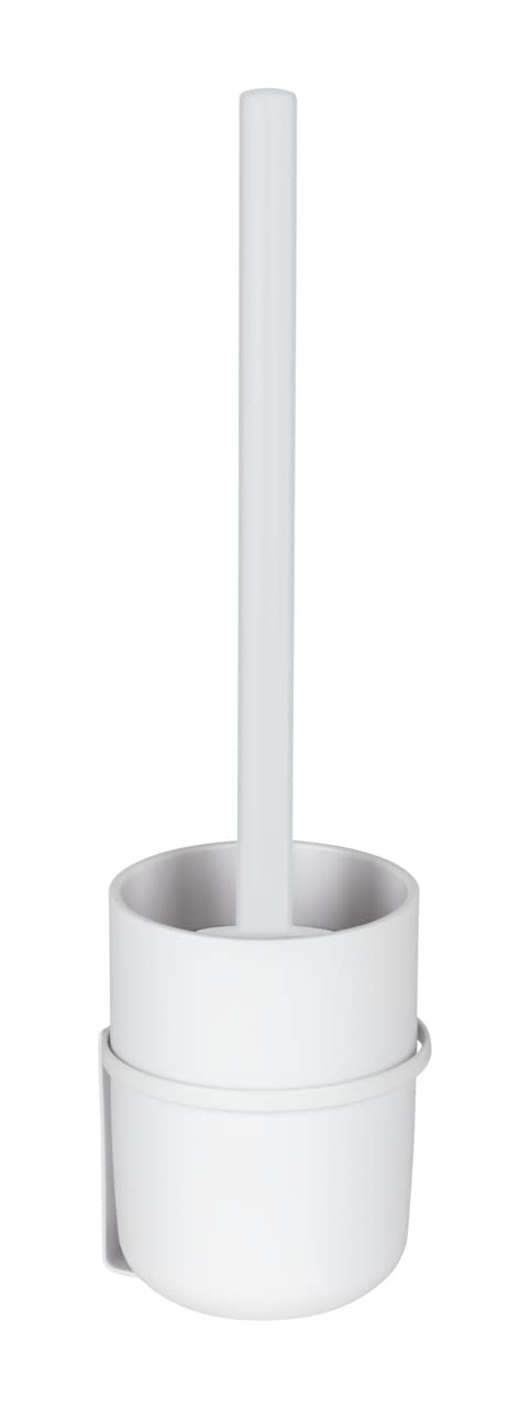 WENKO Turbo-Loc® Carpino Toilet Brush Holder Made Plastic for Attaching No Drilling to Smooth Surfaces, Toilet Brush with Flexible Cover, Metal Wall Mount, White
