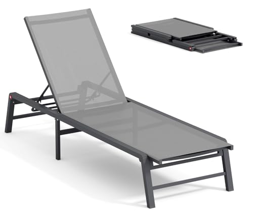 Aluminum Chaise Lounge Chair Outdoor, Foldable Patio Lounge Chair Assemble-Free, Pool Lounge