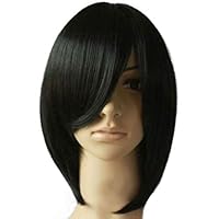 gLoaSublim WIgs Women Fashion Tilted Frisette Short Black Straight Party Cosplay Hair Extension Wig Black