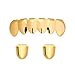 Gold Grillz Best gift for Son-New Custom Fit 14k Plated Gold, Silver, Rose Gold Grillz - Excellent Cut for All Types Of Teeth - Top and Bottom Grill Set - Hip Hop Bling Grillz