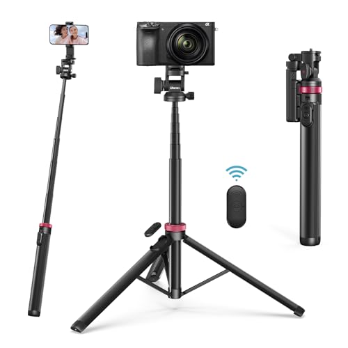 ULANZI MT-78 Extendable Phone Tripod, 72.83" Selfie Stick Phone Camera Tripod Stand with 2 in 1 Phone Clip, 360° Ball Head Camera Tripod with Cold Shoe for iPhone Sony Canon, Lightweight for Travel