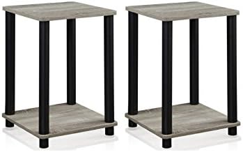 Wood Composite 13.4"W x 13.4"D x 20"H Turn-N-Tube End Table Indoor Plant Stand,2-Pieces (French Oak Gray/Black)
