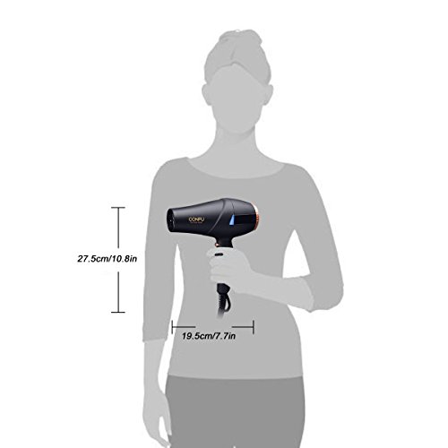 Professional Ionic Hair Dryer CONFU 1875W AC Motor Blow Dryer with Diffuser 2 Concentrators Fast Drying with 3 Heat 2 Speed Settings Cool Shot Button LED Night Light ETL Certified Black - Thumbnail 7