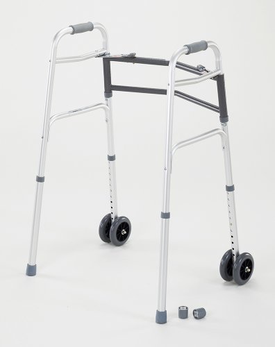 Cardinal Health CWAL0010B Double Push Button Walker with Double Wheels in Front, 33.5 in.-43.25 in. Height
