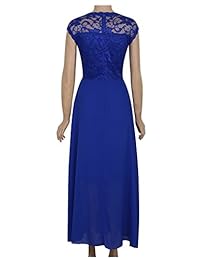 qiyuxow de la mujer sin mangas encaje de flores hasta el tobillo Vestidos casuales semi formales