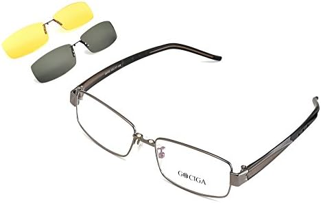 Men Metal Optical Eyewear Frame Non-prescription Eyeglasses Frame with Magnetic Sunglasses Clip and Night Vision Clip GOCIGA