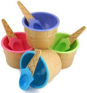 4 Ice cream Cone Pattern Ice Cream Bowls with Matching Spoons Pastel Colours by Mister Chef