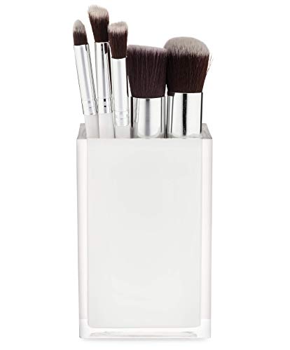 Essentra Home 4-Piece Cristallino Collection with White and Transparent Aesthetics. Collection Includes a Soap Dispenser, Toothbrush Holder, Tumbler, and Soap Dish. - Thumbnail 4