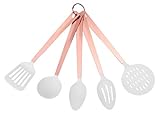 COOK with COLOR 5 Piece Nylon Cooking Utensil Set on a Ring with Rose Gold Copper Handles - White