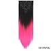 PrettyWit Clip in on Hair Extensions Full Head Ombre Straight Double Weft 23-24 Inch Long Hairpiece 7pcs/set for Women-Black to Pink 1BTPINK