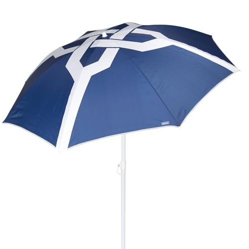 AKTIVE Parasol de Plage 200 cm, 8 Baleines, Imprimé Bleu et Blanc, Protection UV50, Mât en Acier inclinable et réglable en Hauteur, Léger et Amovible, Housse avec bandoulière Incluse (62424)