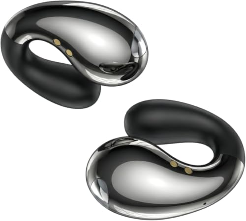 Boytond Ultra Open Ear Earbuds - Comfortable Clip-On Bone Conduction Earbuds, Over-The-Ear Open Headphones with Waterproof Build for Running, Gym Workouts, and Outdoor Sports, Lustre Black