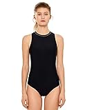 SYROKAN Women's Printed High Neck Maillot Athletic Training One Piece Swimsuit