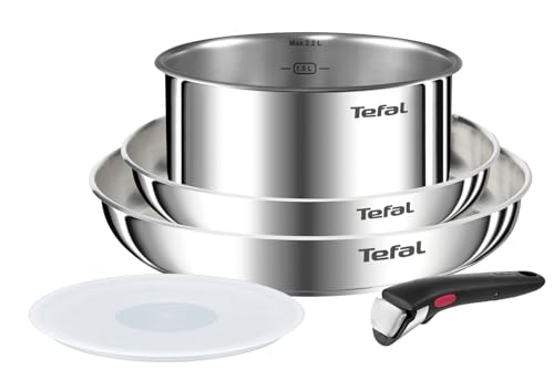 Ingenio Emotion - Juego de 2 Sartenes de 22/26 cm + Cazo de 18 cm + Mango extraíble + 1 accesorio, Apto inducción, antiadherentes, revestimiento titanio, Thermo-signal, apto lavavajillas y horno