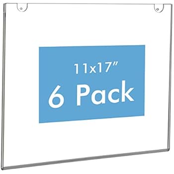 NIUBEE Acrylic Sign Holder 11x17 Horizontal,Clear Poster Picture Frames for Paper, Bonus with 3M Tape and Mounting Screws(6 Pack)