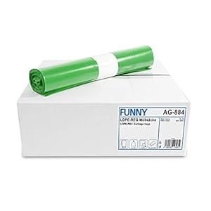 Funny LDPE-Regenerat vuilniszakken, groen, gerold, 120 l, type 60, per stuk verpakt (1 x 250 stuks)