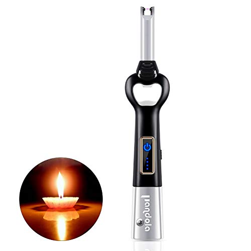 Candle Lighter, Pandola Portable Quadruple Safety Flameless Windproof Electric Arc Coil Lighter, with USB Rechargeable Bottle Opener and Emergency Lighting for Indoor Outdoor