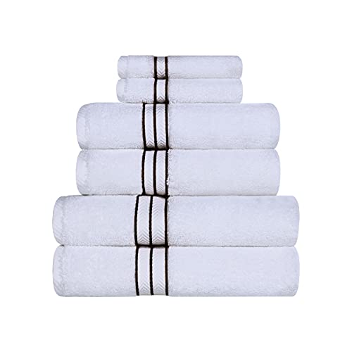 Home City, 100% Cotton, Towel Set, White/Chocolate - Towel