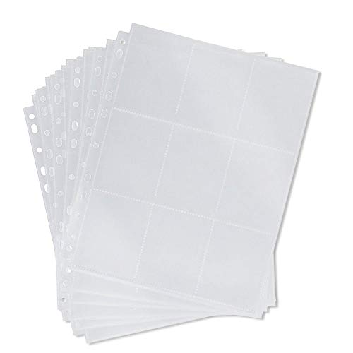 Trading Card Sleeves, 9 Pocket Trading Card Storage Album Pages Fit 2/3/4 Ring Binder Ideal for Baseball and Other Sports Cards (10 Sheets(90 Pockets))
