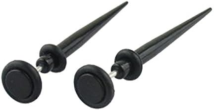 Black Men Acrylic Stud Earrings Flat Round Taper Tunnel Fake Plug Spike Piercing