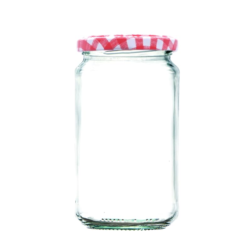 Pack of 24 1lb / 370ml Glass Jam Jars with Red Gingham Twist Lids. Airtight, Food Safe, BPA Free | Perfect for Jam, Honey, Chutney & Preserves
