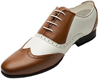 MensItaly Mens Italian Designed Two Tone Lace Up Brown/WhiteTuxedo Dress Shoes