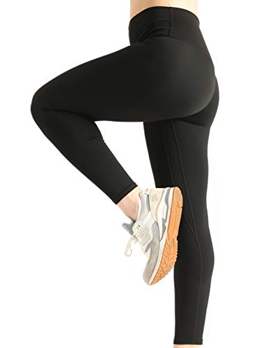 Compression Workout Leggings – Stretch Yoga Pants for Women - Premium 7/8 Length – XL - Black