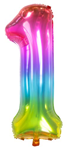 Folat 63241 Zahl Foil Balloon Yummy Gummy Rainbow Number 1, Multi Colors, 86cm