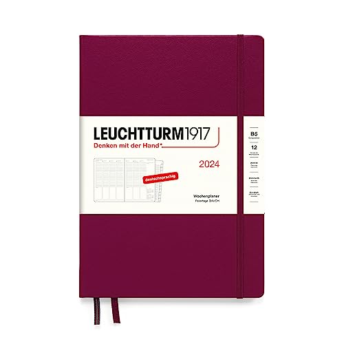 LEUCHTTURM1917 367849 Wochenplaner Composition (B5) 2024, mit Extraheft für Adressen und Jahrestage, Port Red, Deutsch, 12 Monate