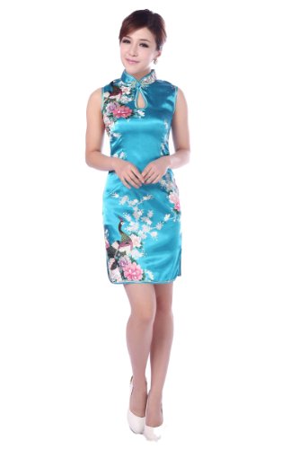 JTC Mini Qipao Cheongsam with Blossom Dress Blue
