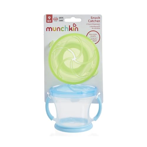 Munchkin 2 Pack Snack Catchers | Toddler Snack Box & Jar for Baby-LED Weaning | Food Containers | BPA Free Jar with Handles | Anti-Spill - Blue/Green