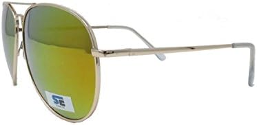 Sager Eyewear Copper Wire Spatula Polarized Yellow Mirror Aviator Sunglasses