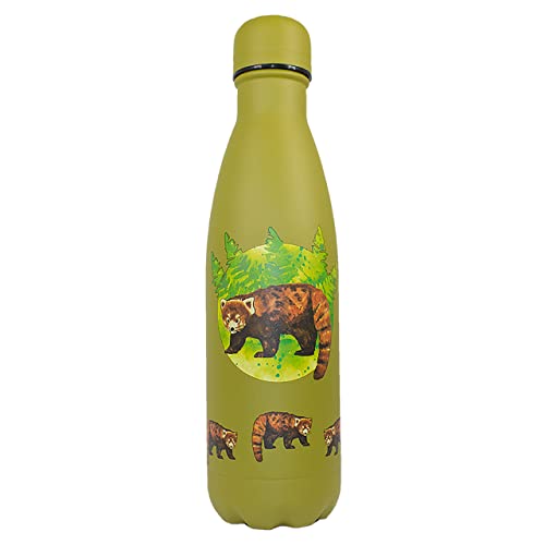NatureVac - Red Panda 500ml Insulated Water Bottle from Deluxebase. Green Stainless Steel Thermal Flask for Gym, Office, Travel - Double Wall Vacuum, Leak Proof & BPA-Free - Cold for 24h/Hot 12h