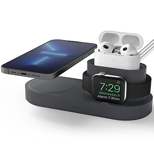 elago MagSafe Charging Station - Compatible with iPhone 17/16/15/14/13/12 Series, AirPods Pro/Pro 2, AirPods 4/3, All Apple Watch Series [Dark Gray] [Charging Cables Not Included]