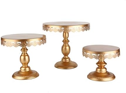Fsyhome 3 Set Gold Cake Stands with Crystal Bling Pedestal For Wedding Birthday Anniversary Baby Shower