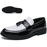 Men's Fashion Tassel Platform Loafers Comfortable Wide Round Toe Slip on Lug Sole Low Block Heel Business Dress Shoes Non-Slip Work Office Casual Shoes