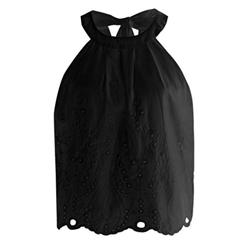 Womens Lace Crochet Sleeveless Tops Sexy Halter Hollow Out Crop Tank Top Blouse Cami Vest Black