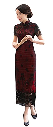 Angcoco Women's Double Layered Lace Cheongsam Dress Bridesmaids China Qipao