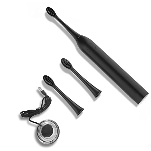SmartSonic+ Spazzolino Elettrico, Spazzolini Elettrici Sonici Spazzolino Elettrico Ricaricabile con 3 Modalità,2 Testina di Ricambio (Nero)