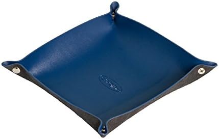 Rustic Leather Catchall Change Key Wallet Coin Box Leather Tray Storage Valet Handmade Traveling fold able Leather Tray easy Organize Your Small Watch and Necklace Ring and more (Blue Large)