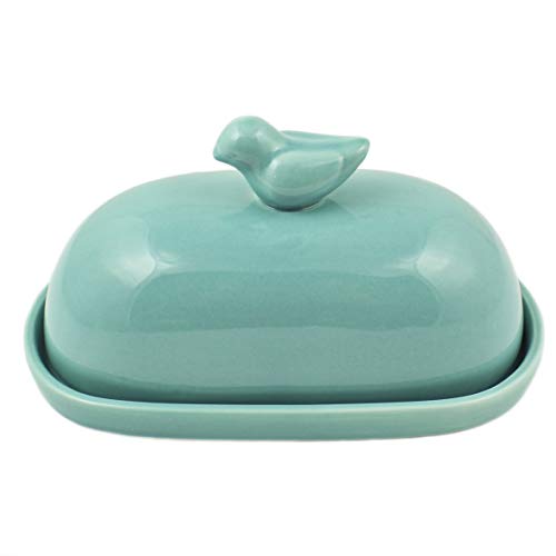 Zoie + Chloe Turquoise Aqua Blue Ceramic Butter Dish with Lid Cover - Extra Large Size
